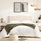 Tufted Upholstered Headboard King Size, Sturdy and Durable Solid Wood Bed headboard, Fabric Headboard Adjustable Height from 37” to 51”, Modern Button Diamond Design Head Board, Beige