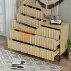 UEV Fluted Dresser for Bedroom with 6 Drawers, 47" Wide Large Chest of Drawers with Metal Stand, Mid-Century Wooden Dresser TV Stand, Closet Storage Organizer for Living Room, Hallway (Ivory White)