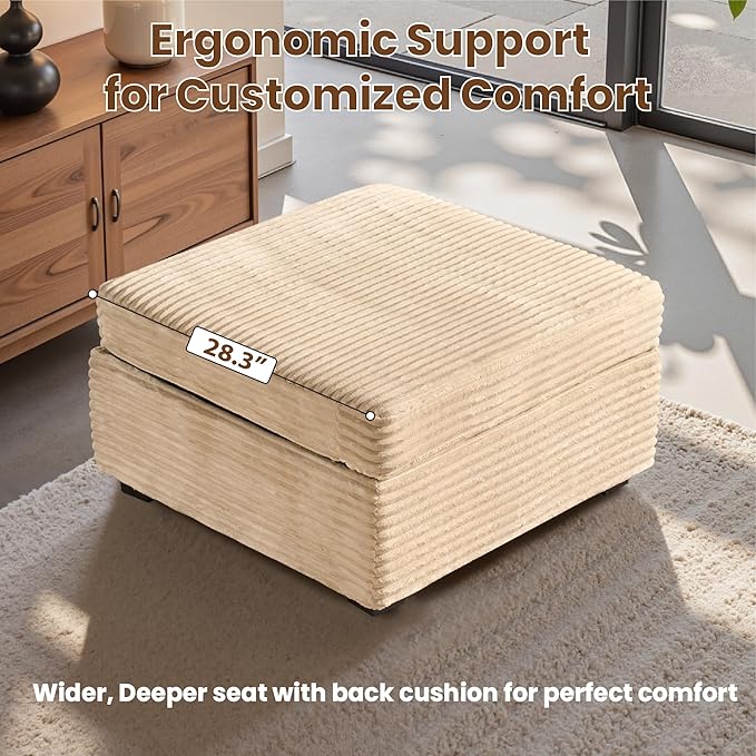 32.7'' Ottoman for Modular Sectional Sofa, Deep Seat Upholstered Footstool for Sofas Set, L/U/V Shaped Plush Corduroy Cloud Couch for Living Room Apartment, Beige