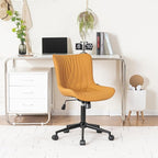 YOUNIKE Office Chair, Armless Desk Chair with Wheels, Adjustable Swivel Home Office Computer Task Chairs, Modern Faux Leather Upholstered Vanity Chair with Back, Saffron Tan