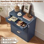 LEYAOYAO Fluted 5 Drawers Dresser for Bedroom Set of 2, 34" Tall Modern Chest of Drawers with Metal Handle, Curved Profile Design,Navy Blue Wood Drawer Organizer for Bedroom, Living Room, Hallway