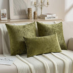 FUTEI Moss Green Flannel Throw Pillow Covers 18x18 Inch Set of 2,Soft Dimensional Textured Cushion Cases,Modern Home Decor for Couch Living Room