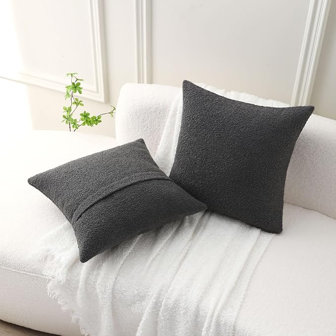 FUTEI Pack of 2 Dark Grey Decorative Throw Pillow Covers 26x26 Inch Soft Cozy Solid Boucle Textured Euro Pillow Shams,Modern Home Decor for Couch Bed Living Room