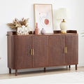 4 Doors Storage Cabinet, 2 Tier Wooden Storage Organizer Cabinet with Adjustable Shelf, Sideboard Buffet Cabinets with Iron Curved Doors Accent Shoe Rack for Entryway Hallway Living Room (Walnut)