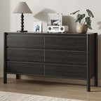 Dresser for Bedroom with 6 Drawers,47" Wide Oak Dresser with 4 Solid Wood Legs, Wooden TV Stand,Closet Clothes Organizer for Bedroom, Hallway