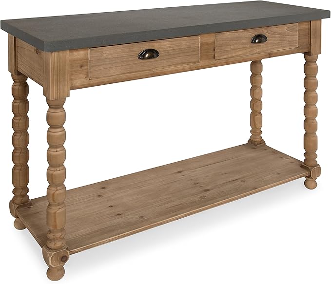 Kate and Laurel Rutledge Farmhouse Chic Two Drawer Console Table, Rustic Wood Base and Concrete Gray Top