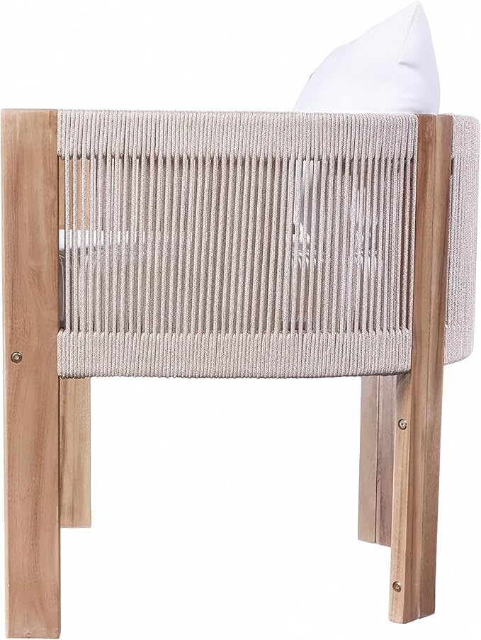 Christopher Knight Home Matera Dining Chair Set of 2, Acacia Wood Outdoor Accent Chair, Farmhouse Patio Kitchen Side Chair, Comfy Reading Chair, Round Backrest and Water Resistant Cushion,Teak+ Beige