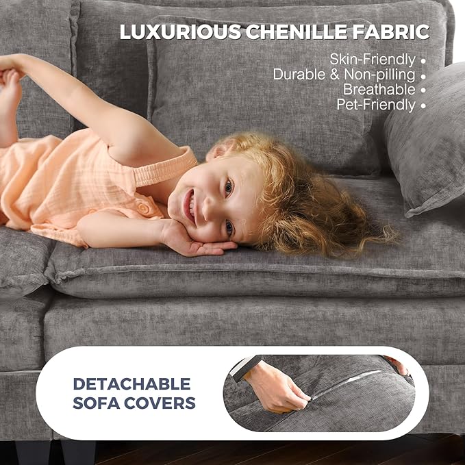 ELUCHANG 153" Oversized Modular Sectional Sofa, Comfy Deep Seat Cloud Couch, 6 Seater U Shaped Modern Sofa with Removable Cover for Living Room, Apartment, DIY Combination, Chenille Light Grey