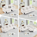 ORRD Power Reclining Sectional Sofa, Electric 3 Seat Recliner with 3 Electric Footrest and Adjustable Headrest, Modern Plush Corduroy Fluffy Reclining Sectional with Deep Seat for Living Room-White