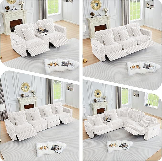 ORRD Modern Armless Power Recliner Sofa Seat for Modular Sectional Couch for Living Room-White