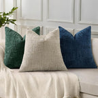 decorUhome Christmas Green Chenille Throw Pillow Covers 18x18 Set of 2 Thick Textured Slubby Couch Pillow Covers Farmhouse Accent Modern Neutral Decorative Pillow Cases for Bed Sofa Living Room
