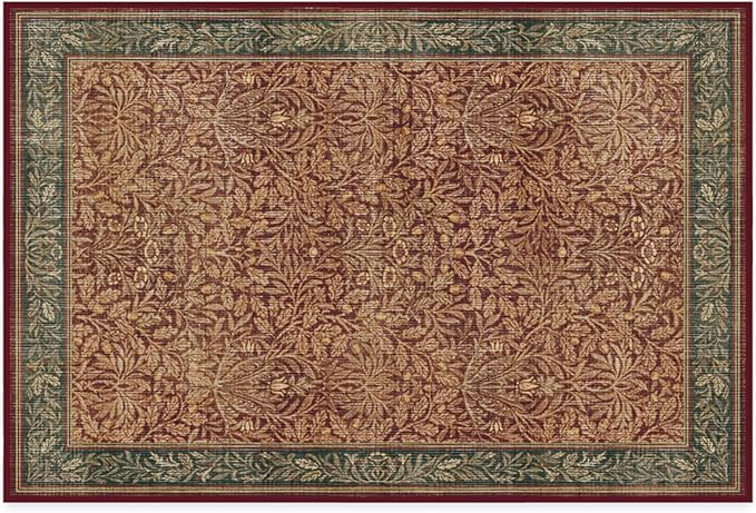 RUGGABLE x Morris & Co Machine Washable Christmas Area Rug – Acorn Amber Red 2x3, Stain-Resistant, Non-Slip – Small Rugs for Living Room, Bedroom, Hallway, Entryway & Bathroom–with Standard Pad