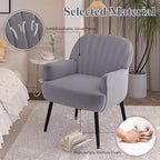 Velvet Accent Chair, Upholstered Modern Leisure Single Sofa Side Chair, Comfy Tufted Back Armchair with Metal Legs for Living Room/Bedroom/Office/Reading Room, Grey