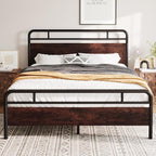 Allewie Queen Size Platform Bed Frame with Wooden Headboard and Footboard, Heavy Duty 13 Metal Slats Support, Under-Bed Storage, No Box Spring Needed, Noise Free, Easy Assembly, Mahogany