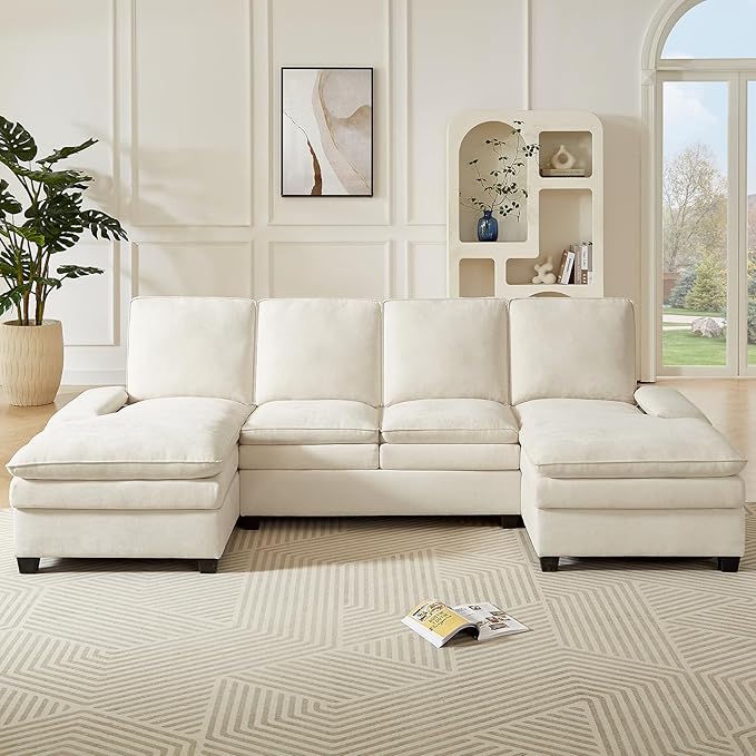 ONBRILL 108" Modular Sectional Sofa,U Shaped Sectional Couch with Movable Ottoman,Cloud Couches for Living Room,Bedroom and Apartment, Beige