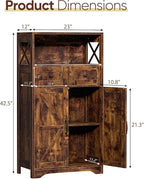 SUPER DEAL Farmhouse Storage Cabinet, Bathroom Floor Cabinet Kitchen Pantry with Doors and Drawers, Hutch Cupboard for Laundry, Living Room, Bedroom, Rustic Brown