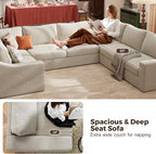 ABCASA Oversized 136" Modular Sectional Sofa, Deep Seat U Shaped Couches for Living Room, Breathable Linen Fabric Corner Couch, Easy to Assemble, Oatmeal