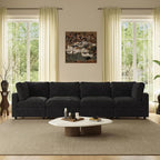 WJShome Modern Sectional Sofa 134 Inch 4-Seater Cloud Couch with Chenille Deep Seat Couches for Living Room, Bedroom and Apartment，Black