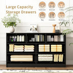 3-Piece Modern Bedroom Furniture Set, Wide 7-Drawer Dresser & 3-Drawer Nightstands Set of 2, Natural Wood Dresser and Nightstand Sets for Bedroom, Hallway, Black
