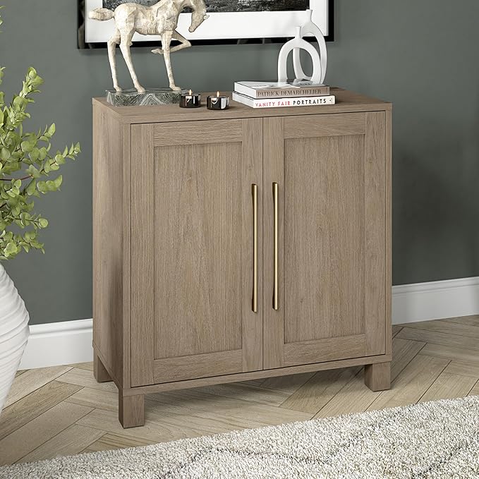 Henn&Hart 28" Wooden Accent Cabinet, Modern Sideboard Buffet Cabinet with 2 Doors and an Adjustable Shelf for Living Room, Dining Room, Bedroom or Entryway, Antiqued Gray Oak