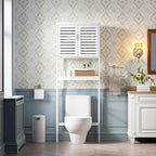 SMIBUY Bathroom Over The Toilet Storage Cabinet, 2 Door Bamboo Cabinet Organizer, Freestanding Space Saver Toilet Rack with Adjustable Inside Shelf and Open Shelf (White)