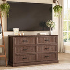 Farmhouse 6 Drawer Dresser for Bedroom, 55 Inch Wide Modern Brown Dresser TV Stand with Large Drawers & Bar Handles, Rustic Wood Chest of Drawers for Bedroom, Living Room, Hallway