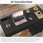 Farmhouse 47" Executive Desk, Computer Desk with Drawers and Storage Cabinet, Workstation Computer Desk for Home Office, Study.Pure Black