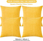 GAWAMAY Decorative Square Throw Pillow Covers 18"x18" Inch Set of 4, Super Soft Chenille Pillows Cover Fall Pillowcase for Living Room Bedroom Sofa Couch Cushion Cover Mustard Yellow 45x45cm