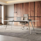 Writing Computer Desk, 60-Inch Large Executive Desk Office Workstation with Chrome-Plated Legs and Built-in Power Outlet, Writing Table Business Furniture, Modern Minimalist Style for Home Office