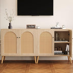 Rattan Storage Cabinet, 2-Door Boho Sideboard in Oak, Adjustable Shelf, Elegant Rattan Buffet Cabinet with Storage for Stylish Home Organization 31.5" Oak