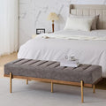 Christopher Knight Home Neapo Bench Ottoman, Rectangular Ottoman, Spacious Seating Chair, Upholstered Footstool, Tufted Bench with Gold Legs for Bedroom Living Room Entryway Hallway, Grey+Gold