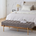 Christopher Knight Home Neapo Bench Ottoman, Rectangular Ottoman, Spacious Seating Chair, Upholstered Footstool, Tufted Bench with Gold Legs for Bedroom Living Room Entryway Hallway, Grey+Gold
