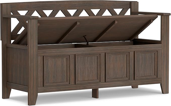 SIMPLIHOME Amherst Entryway Storage Bench - 48 inch Wide Solid Wood Hallway Seat in Farmhouse Brown, Transitional Bench for Entryway or Living Room with Lift-Up Lid and Spacious Storage