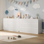 Dresser for Bedroom with 9 Drawers, Fluted Chest of Drawers with Round Curved Corner, Hidden Handles, Modern Wood Storage Organizer for Bedroom, Nursery, Living Room