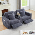 Power Reclining Sectional Sofa, Electric Loveseat Recliner with Storage Console and USB Ports, Plush Corduroy Fluffy Reclining Loveseat Couch Adjustable Headrest, 2 Seat Sofa for Living Room-Blue Grey