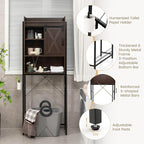 LOKO Over The Toilet Storage Cabinet, Freestanding Bathroom Space Saver with Adjustable Shelves & Sliding Barn Door, 4-Tier Over Toilet Bathroom Organizer, 25 x 9.5 x 67.5 inches (Espresso)