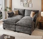 KKL Modular Sectional Sofa Bed, 4 Seater Convertible L-Shaped Sleeper Cloud Couch with Ottoman, Chenille Sectional Couches for Living Room, Apartment Grey