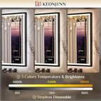 Keonjinn Black LED Mirror for Bathroom 40 x 32 Inch with Frontlit & Backlit, Metal Frame Mirror with Stepless 3-Color Lights, Antifog Dimmable, UL-Listed Driver,Tempered Glass(Horizontal/Vertical)