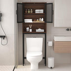 Launica Over The Toilet Storage Cabinet, Bathroom Organizer Over Toilet, Wood Metal Industrial Bathrooms Space Saver Shelf, Freestanding Bathrooms Cabinet Above Toilet wtih Rack, Walnut