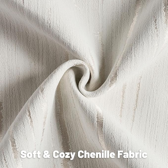FUTEI Cream Chenille Decorative Throw Pillow Covers 22x22 Inch Set of 2,Soft Embossed Striped Textured Cushion Case,Modern Home Decor for Couch Bed Living Room