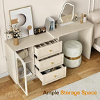 RoyalCraft L Shaped Home Office Desk, Extendable and Rotatable Desk with 3 Drawers and Door, Corner Computer Desk, Modern Study Writing Table for Bedroom, Home Office, Beige