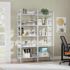 Tribesigns 5-Tier Industrial Bookshelf, 71”H x 47”W Etagere Bookcase, Freestanding Double Wide Book Shelf for Storage and Display, Wood and Metal Bookshelves for Living Room Home Office, White