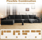 136" Sectional Couches for Living Room Modern Modular Sofa with L-Shape Couchs Upholstered Boneless Couch Deep Seat Sectional Couch with Chaise (Black, Left Facing Chaise+3Seaters)