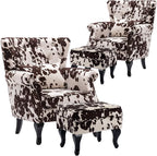 chairus Mid-Century Modern Accent Chairs with Ottoman Set of 2, Comfy Velvet Single Sofa Chair Button Tufted Wingback Armchairs with Pillow for Living Room/Bedroom/Club - Cow