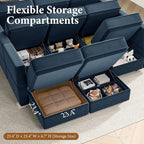 Vesgantti Sectional Sleeper Sofas with Storage, 92" Sofa Bed with 6 Seats Storage Chaises Removeble Cover, Deep Seat Modular Couches Velvet Couch Set for Living Room, Apartment, Home Theatre, Blue