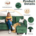JY QAQA Convertible Sectional Sofa Couch with 3-Seat Sofa, L-Shaped Ottoman Couch with Modern Linen Fabric for Small Living Room, Apartment and Small Space(Green)