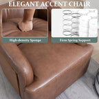 Genuine Leather Swivel Accent Chair Swivel Barrel Chair Comfortable Mid Century Modern Chair Upholstered Metal Base Armchair for Living Room Bedroom Office Large Vintage Brown