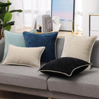 decorUhome Chenille Soft Throw Pillow Covers 26x26 Set of 2, Farmhouse Velvet Neutral Decorative Euro Pillow Covers with Stitched Edge for Couch Sofa Bed Home Decor, Poseidon