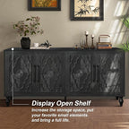 Sideboard Buffet Credenzas for Living Room, 63" Antique Black Entryway Table with Storage Accent Cabinet, Carved Flowers Doors & Wire Holes