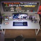 PRAISUN 54 X 24 Inch Computer Desk with Deeper Desktop, Gaming Office Writing Work Desk for Home Office, Study, Bedroom, Work from Home, Metal Frame, White